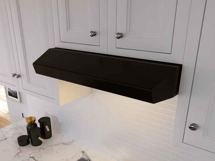 36 Inch Range Hood 250 CFM  Breeze I Under-Cabinet Range Hood. Breeze I sets the industry value standard with its sophisticated features and performance. Three-speed, 250-CFM blower quietly clears the air. Convenient dishwasher-safe aluminum filters. Efficiently remove airborne residues. Sleek, integrated controls. Dual-level LumiLight LED lights. Available in stainless steel, black and white finishes