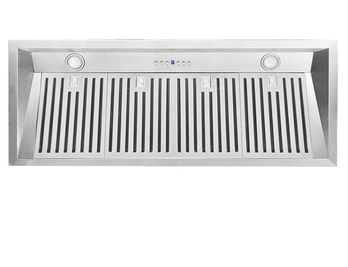 36 Inch Range Hood 600 CFM  Professional-grade performance with three exhaust settings and new Boost feature. Whisper quiet operation. Heavy duty commercial grade materials. Dimmable LED lights. BlueStar pro-style wall mount ventilation offer enhanced power and performance to effectively remove smoke, odors, and grease from your kitchen. Innovative design is paired with heavy-duty construction to offer uncompromised durability, functionality, and style. Easy-to-use push-button controls. Innovative, multi-stage grease capture system. Stainless baffle filters seamlessly remove for easy dishwasher cleaning. Simple installation. CFM Power Options: 600 & 1,200 In-hood, 800 & 1,200 In-Line and 1,000 & 1,400 Remote. Accommodates top or rear discharge