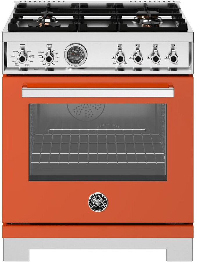 30 Inch Range  Dual Fuel Range with Four Brass burners. Self Clean 4.6 cu. ft. Convection Oven. One dual ring 19,000 BTU power-burner that boils water in under 6 minutes (best in class). Cooking zones: Power burner 1300 BTU - 19000 BTU. Rapid burner 2500 BTU - 10400 BTU. Medium burner 1500 BTU - 5900 BTU. Simmer burner 750 BTU - 3500 BTU