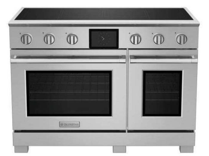 48 Inch Range Induction Burners Largest surface cooking capacity. Most powerful cooking zone available at 7,400-Watts. Two 11 inch zones. Nine heat levels for each cooking zone, controlled by knobs that provide precise control and flexibility. Highly responsive 3,700 Watt power boost for a rapid boil and intense sear.Gentle keep warm function maintains low and even heat on each zone. Durable ceramic cooktop surface and seamless backguard cleans quickly & easily, simply wipe down. Powerful 2,500 Watt broiler