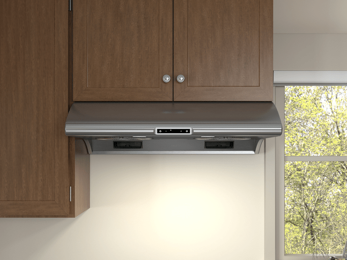 30 Inch Range Hood 850 CFM  Typhoon is not only good looking but packed with powerful, virtually noise-free 850-CFM blowers. It includes a convenient self-cleaning system along with tri-level LumiLight LED lights that invite you and your guests to a warm respite from the everyday. Available in black, white and stainless steel. Now with Quiet Speed Setting (QSS) and ACT technology. Typhoon Under-Cabinet Hood Moels: AK2100CB AK2100CW AK2100CS AK2136CB AK2136CW AK2136CS AK2142CS AK2148CS