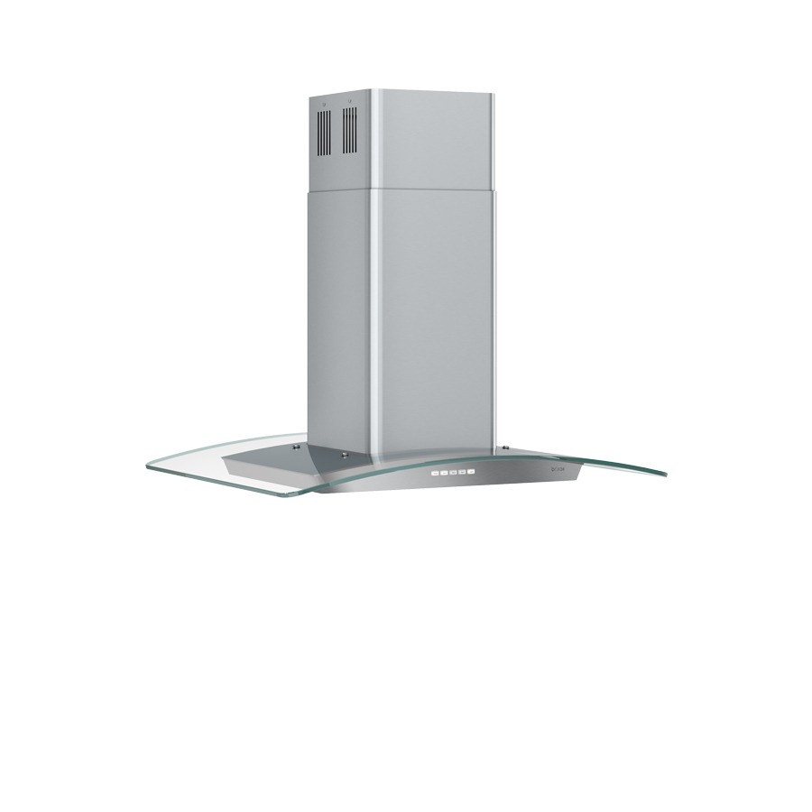 30 Inch Range Hood 600 CFM  Brisas BML Island BML-E30BG and BML-E36BG classic European design range hoods. Brisas BMI with 600-CFM motor for use over electric, induction or gas ranges. Brisas BML can be installed in as little as 20 minutes. Designed with our unique 3-three step installation system, Brisas BML breaks the arduous task of installing the entire range hood into 3 easy steps. Installation template included to help you align your ceiling marks without the guesswork. One look at the classic European design and gentle clear-glass curved canopy will have you sold