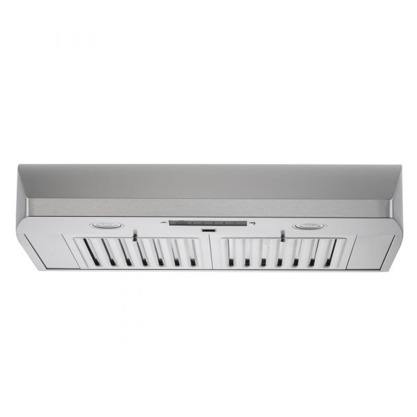 30 Inch Range Hood 680 CFM  Premium CH22 SQB6-XX Series Under Cabinet Range Hood 680 CFM Baffle Filters Led Lights. KOBE Range Hood CH22 Series is a hands-free fully auto range hood and compatible with all brands of gas ranges. The flame and temperature sensor automatically turns on and adjust the fan speed while cooking and turns it off after cooking. Available as under cabinet or wall mount with optional duct cover. Other features include ECO Mode technology, delay shutoff and 3-level lighting. Our exclusive ECO Mode uses very little power to turn the fan on at QuietMode™ for 10 minutes every hour to refresh the air. This item will ship in multibox.