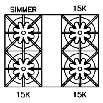 30 Inch Range Open Burners Culinary Series (RCS) Open Burner Gas Range. Restaurant-style 15,000 BTU open burners. Precise 130 degrees simmer burner. Extra large convection oven. 1850 degrees infrared broiler