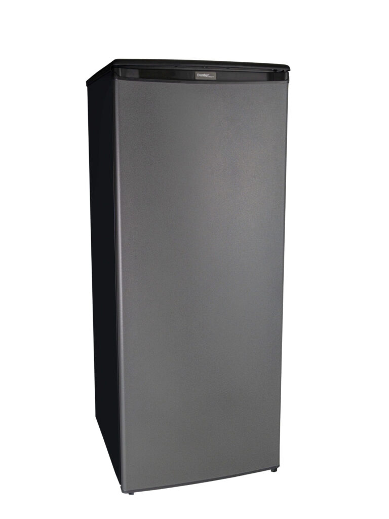 24 Inch All Fridge  11.0 cu. ft. Contemporary Classic Apartment Size All Fridge. 60 Inch tall. This Danby Designer model serves up 11 cubic feet (311 litres) of cool storage area and the prestigious Energy Star rating and high-tech mechanical thermostat means it will cut back on your power bills. The stylish appliance features a single door with an integrated handle and a clever reversible hinge which allows you to set it for right or left-handed opening. The neat and tidy interior is illuminated by a powerful lighting system which makes it easy to organize the glass-covered vegetable crisper, the integrated door shelves, and the four-and-a-half adjustable glass shelves. There’s considerable room for large and tall bottle and this top-of-the-line unit comes with a worry-free 18-month warranty on parts and labour along with convenient in-home service