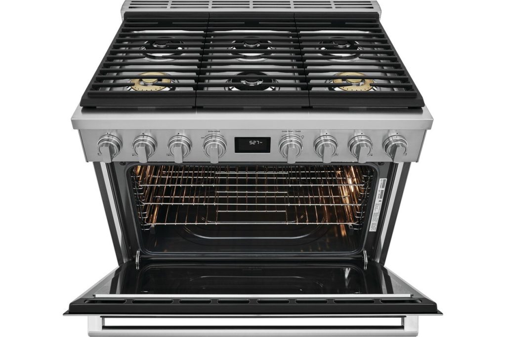 Electrolux Six Burners Two Brass Power Burners Dual Fuel Range