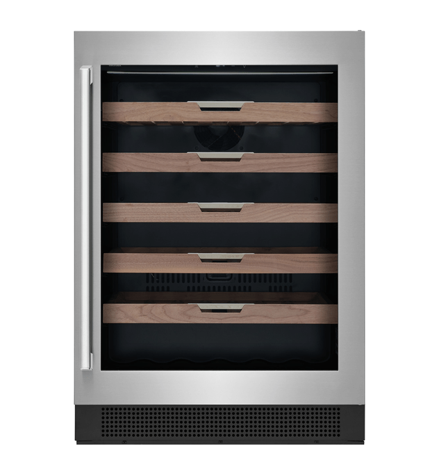24 Inch Wine Refrigerator  Store all bottle shapes and sizes - even your favorite champagne - without scratching the labels with Electrolux wide-slat walnut shelving. Shelves fully extend enabling ease of organization and access to your wine collection. Premium walnut slats cushion wine from harmful vibration