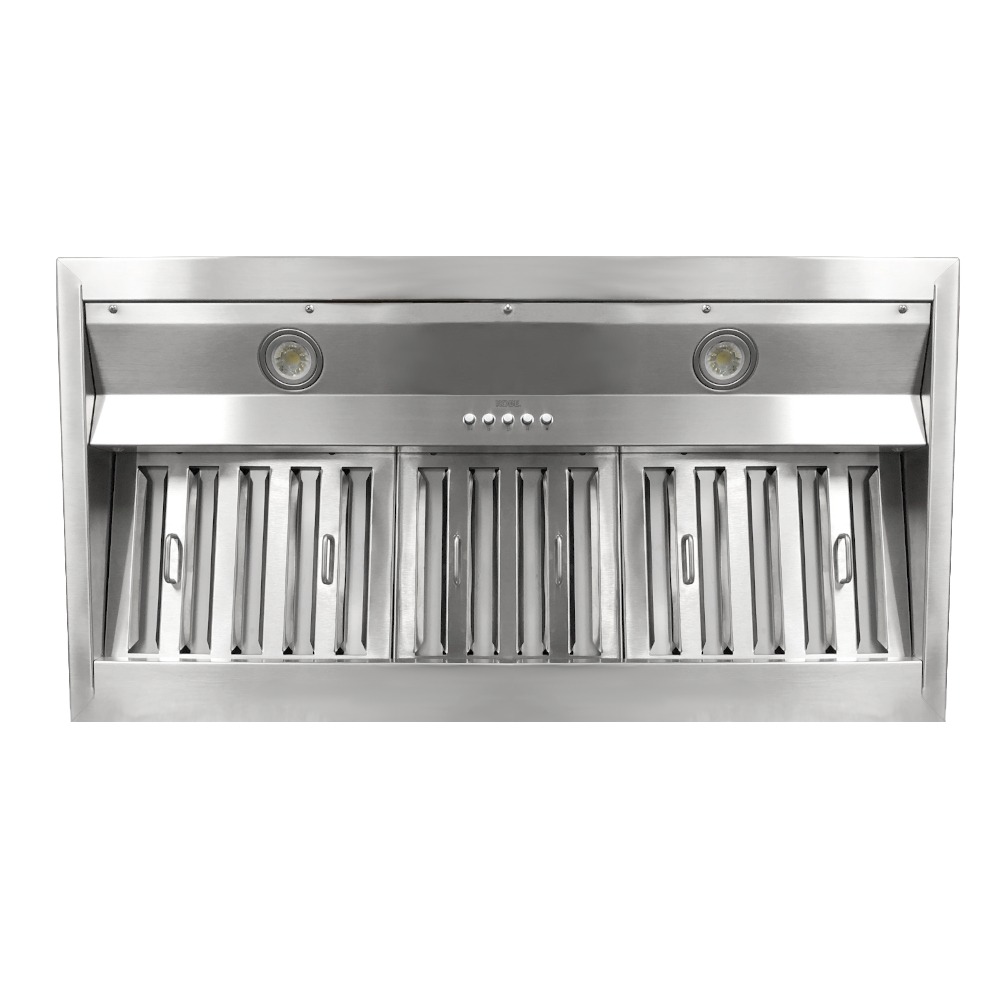 36 Inch Range Hood 630 CFM  Premium Brillia INX26 SQB-700-3 Series (NEW) Cabinet Insert Range Hood 630 CFM Internal Blower. KOBE Range Hoods has upgraded its INX26 series ducted insert range hood to have better sustainability with reduced packaging and energy efficient lighting. This insert hood is professionally handcrafted with 18-gauge commercial grade stainless steel with a satin finish and is designed to fit with either 30-inch or 36-inch custom cabinetry without the need for a liner. Its energy efficient 550 CFM internal blower removes most moisture, odors, and smoke effectively. It also comes with both dishwasher-safe baffle filters and aluminum mesh filters for your preference. The hood is equipped with 3-speed mechanical push buttons and bright energy efficient LED lights. Features & Benefits
IMPROVED FOR EASY ACCESSING COMPONENTS: KOBE has redesigned the unit by repositioning core components, making repairs easier without needing to remove the range hood
IMPROVED QUIETMODE: QuietMode is KOBE’s unique feature. KOBE has reduced the sound level of QuietMode from 2.0 sone to 1.5 sone so that you can feel more quiet and comfortable while cooking
IMPROVED PACKAGING: Adhering to SDGs, KOBE has redesigned its packaging material that has reduced approximately 20% of cardboard and Styrofoam usage
POWERFUL SUCTION: Strong 550 CFM in maximum airflow to perform powerful suction to remove smoke, odors, and moisture to promote a cleaner kitchen air quality
HIGH QUALITY: High quality workmanship with durable 18-gauge commercial grade stainless steel that is easy to maintain
BRIGHTER LED LIGHT: Equipped with 2 LED lights that will illuminate your cooking area! The lights are redesigned for sustainability and long-term use.