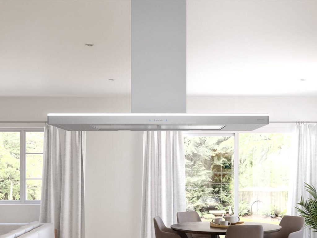 42 Inch Range Hood 600 CFM  Lucé Wall Island Hood. Boasting an elegant slice of sleek stainless steel. Subtle glamor of ambient lighting in Cloud White, Deep Blue and Amber. Lucé is the (gorgeous) future of range hoods. Featuring Airflow Control Technology (ACT). LumiLight LED lighting. ICON Touch controls. Versatile recirculating option. Now available with an optional ADA-compliant remote control