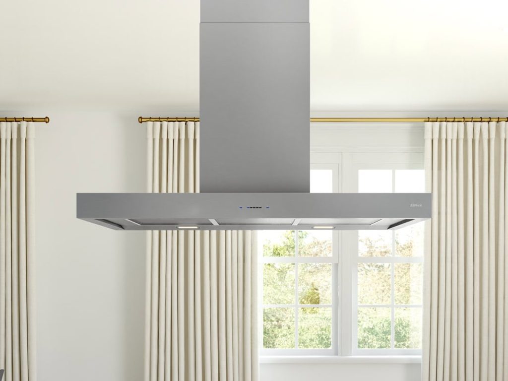 36 Inch Range Hood 600 CFM  Roma Island ZRM-E36FS and ZRM-E42FS Range Hood. Low-profile 3 inch canopy. Sleek shape is ideal for the savvy renovator, the discerning high-rise developer or the builder who buys in mass. Featuring ICON Touch controls. LumiLight LED lighting. Airflow Control Technology (ACT). Optional ADA-compliant remote control, and a versatile recirculating option. Includes an enhanced Quick-Lock Installation System with magnetic duct covers