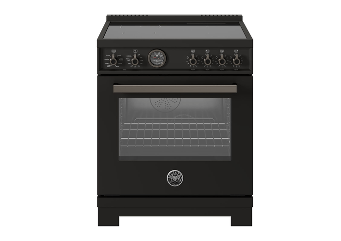 30 Inch Range  All-new Bertazzoni induction range. Self clean 4.7 Cu Ft dual fan conection oven. Four high-power heating zones with maximum power output of 3700W. The right-side heating zones can be bridged to create a larger cooking surface. Even baking and roasting on 7 shelf levels. Induction front left size 5 3/5 inch 1400W up to 2200W. Induction back left size 8 1/4 inch 2300W up to 3700W. Induction front right Bridge 2100 W - 3700 W. Induction back right Bridge 2100W - 3700W. Induction 2 bridge zones. The intuitive power bridge zone is designed to automatically adjust to fit the size of your cookware, from a small milk pan to a large skillet