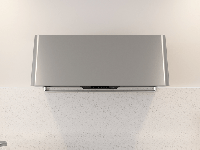 48 Inch Range Hood Custom Blower  Zephyr Creative Team Mesa Wall Mount Range Hood. Taking kitchen glamour to new heights. Mesa Wall hood is available in three high-style finishes: satin gold, matte black, and stainless steel latest. Mesa brings in latest in kitchen design trends. Invisible Touch Controls. Hybrid baffle filters and multiple blower options. Mesa is set to be hardworking star of the most fashionable kitchens. Additional options include an accent rail in satin gold or stainless steel. Remote control. Duct cover in satin gold, matte black, or stainless steel