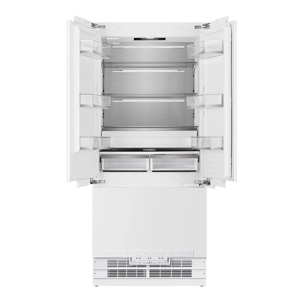 36 Inch French Door Refrigerator  Transform your kitchen with the ideal fusion of style, functionality, and cutting-edge innovation. Presenting our 36″ French Door Panel Ready Refrigerator with Bottom Mount Freezer, featuring an expansive 19.5 CuFt Capacity