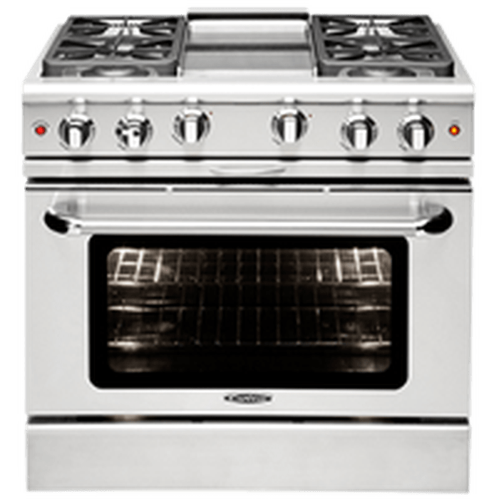 36 Inch Range  Large Capacity Induction Range. Five Induciton Zones. 5.9 cu. ft. Manual Clean Oven. European Dual Fan Convection. Elegant Temperature Gauge. 3700W maximum Power output. The intuitive power bridge zone is designed to automatically adjust to fit the size of your cookware. Two Induction 2 bridge zones. Induction front left: size 5 3/5 inch 1400W up to 2200W. Induction back left: size 8 1/4 inch 2300W up to 3700W. Induction center: size 8 1/4 inch 2300W up to 3700W. Induction front right Bridge 2100W - 3700W. Induction back right Bridge 2100W - 3700W.