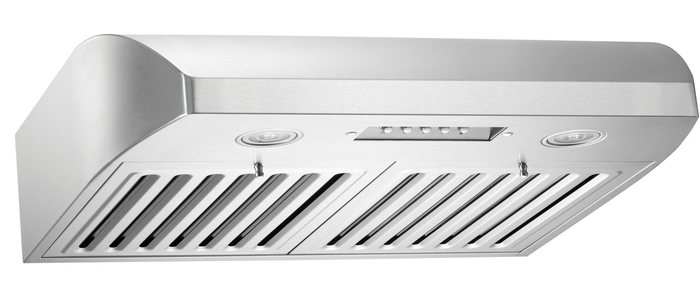 30 Inch Range Hood 680 CFM  Premium Brillia CHX22 SQB-1 Series Under Cabinet Range Hood 680 CFM Internal Blower. KOBE Brillia under cabinet range hood is equipped with 3-speed mechanical push button, dishwasher-safe baffle filters, and LED lights. It is a powerful hood with 680 CFM internal blower yet quiet at 1.0 sone on QuietMode. This range hood is handcrafted with 18-gauge commercial grade stainless steel and features a beautiful seamless design. Must purchase TVC20 for rectangular venting.