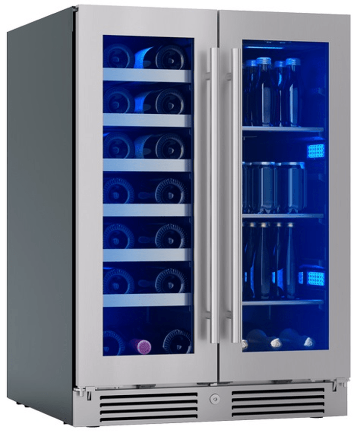24 Inch Wine Fridge  French Door Wine Beverage 21 bottles 64 12oz cans 5.2 Cu. Ft. 38 dBA
