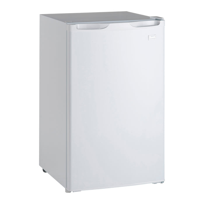 20 Inch Beverage Fridge  4.4 cu. ft. counter height refrigerator featuring adjustable slide-out glass shelves, adjustable thermostat control with push-button defrost mode. Reversible Door ADA & Energy Star
