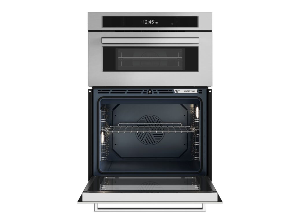 30 Inch Wall Oven 1.6 cu.ft. Microwave Speed Oven Experience ultimate cooking flexibility with a refined dual-cavity design. It pairs a microwave speed oven in the upper cavity with a powerful self-cleaning Steam Assist main oven, bringing Bertazzoni’s signature Italian design and precision to the heart of your kitchen.

Steam Assist combines convection heat with controlled steam for crispy exteriors and moist, flavorful interiors, while reducing cooking time and simplifying cleanup.

The 8.8" Full Touch TFT Display offers a sleek, intuitive interface, while the Bertazzoni app lets you control cooking, monitor progress, and access recipes remotely.

The built-in Air Fry mode delivers crispy, golden results without deep frying, using high heat and optimized airflow for healthier cooking.

With the Bertazzoni Assistant, you simply select your dish and desired doneness; the oven automatically manages the process. The integrated meat probe ensures perfect internal temperatures every time.

A generous dual-cavity capacity of 4.8 cu. ft. in the main oven and 1.6 cu. ft. in the microwave upper cavity provides ample space for everyday cooking and entertaining.

Bertazzoni built-in ovens are designed with pride in Italy and are covered by an industry-leading 2-year parts and labor warranty.