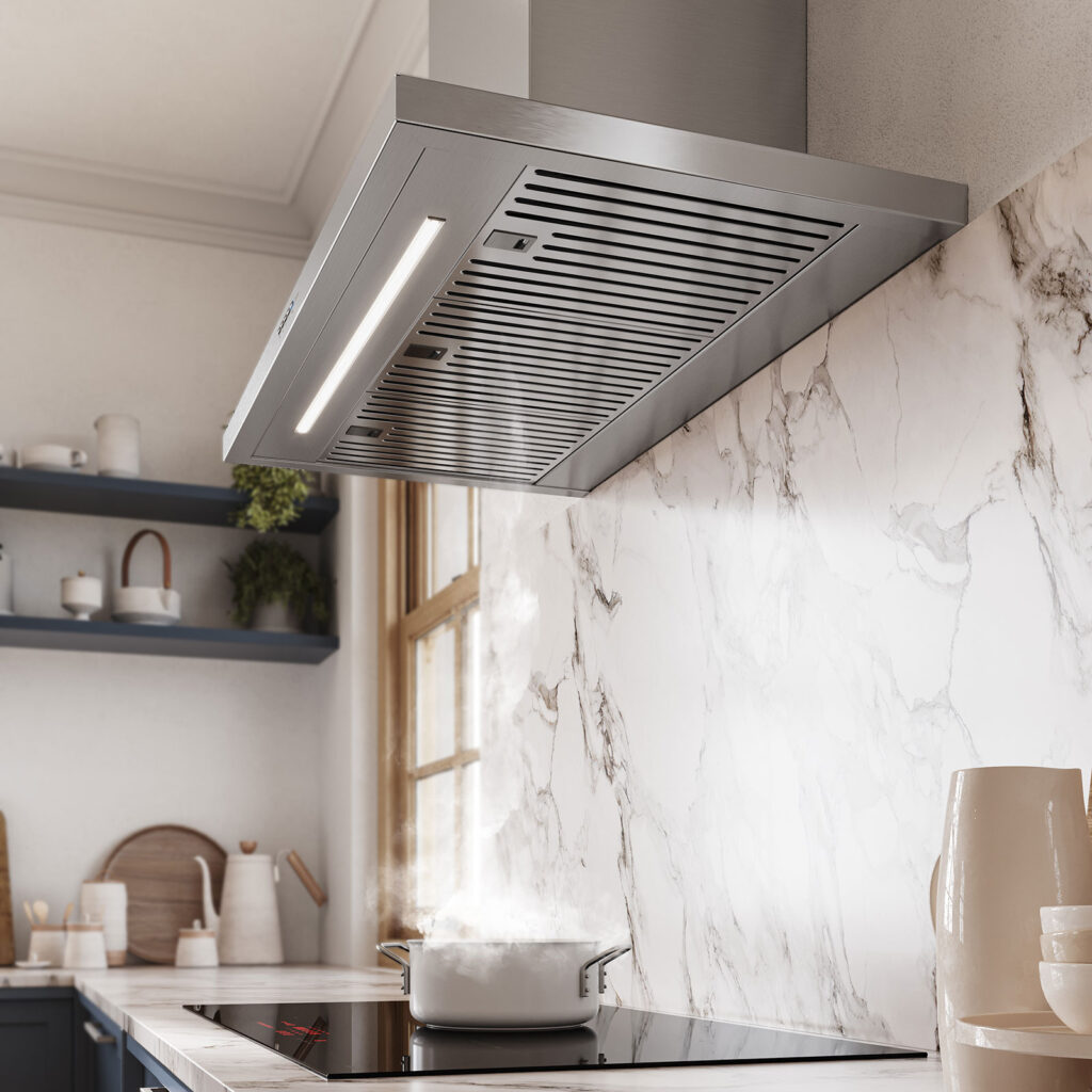 30 Inch Range Hood Baffle Filters  Vulcano Plus 600 CFM Range Hood with SRS Speed reduction system Dynamic Light (2700K - 5600K) Baffle filter, removable and dishwasher safe Electronic control 280 W 110-120V 60Hz motor