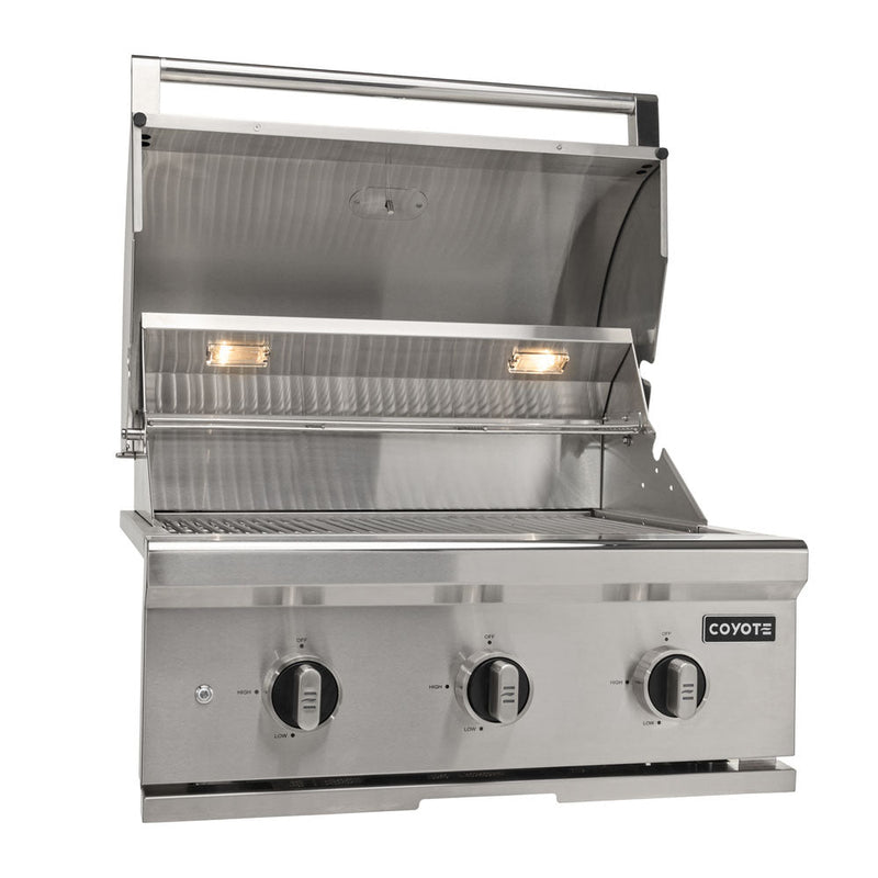 42 Inch Outdoor Grill Natural Gas 1,247 Square Inches of Cooking Space 5 High Performance Coyote Infinity Burners with a 100,000 BTU Output
Complete 304 Stainless Steel Construction, That's Built to Last
Solid Light Grill Knobs, Interior Grill Lighting, Spring Assisted Hood, & Heat Dividers
