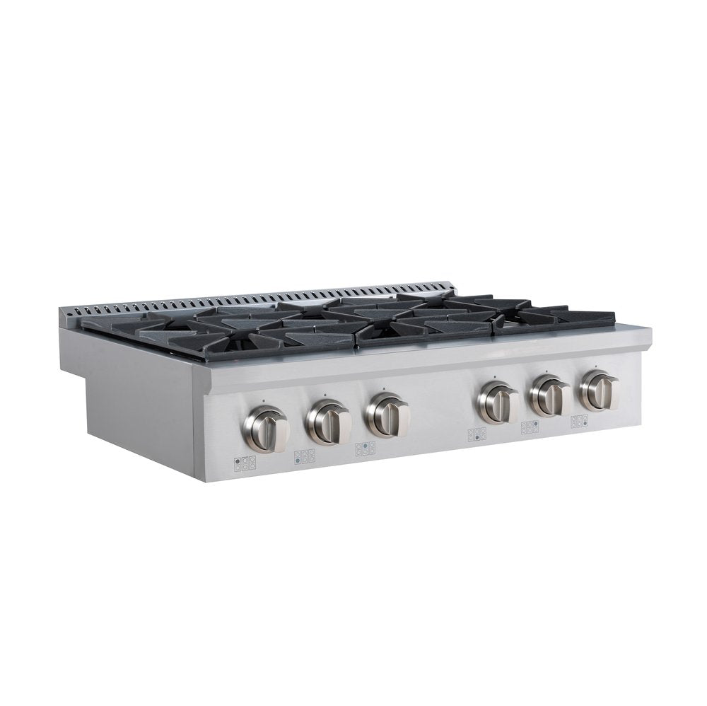 36 Inch Rangetop 6 DEFENDI Burners Sleek & Durable Design: Black enamel cooktop with 6 high-performance burners for versatile cooking.
Reliable Ignition System: Features electronic ignition with auto-reignition for seamless and safe operation.
Premium Craftsmanship: Equipped with Italian-made DEFENDI burners, providing superior quality and performance.