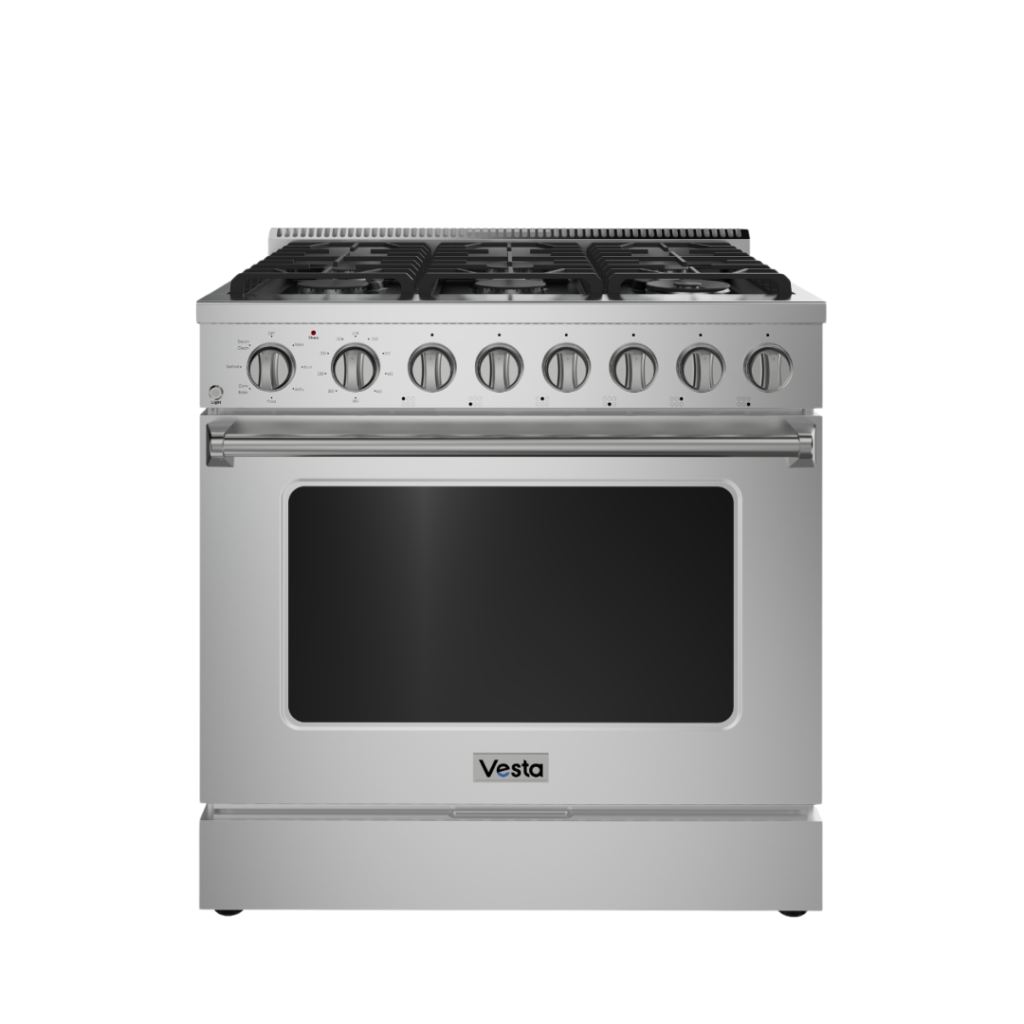 36 Inch Range 6 cu. ft DEFENDI burners Sleek & Durable Design: Black enamel cooktop with 6 high-performance burners for versatile cooking.
Reliable Ignition System: Features electronic ignition with auto-reignition for seamless and safe operation.
Premium Craftsmanship: Equipped with Italian-made DEFENDI burners, providing superior quality and performance.