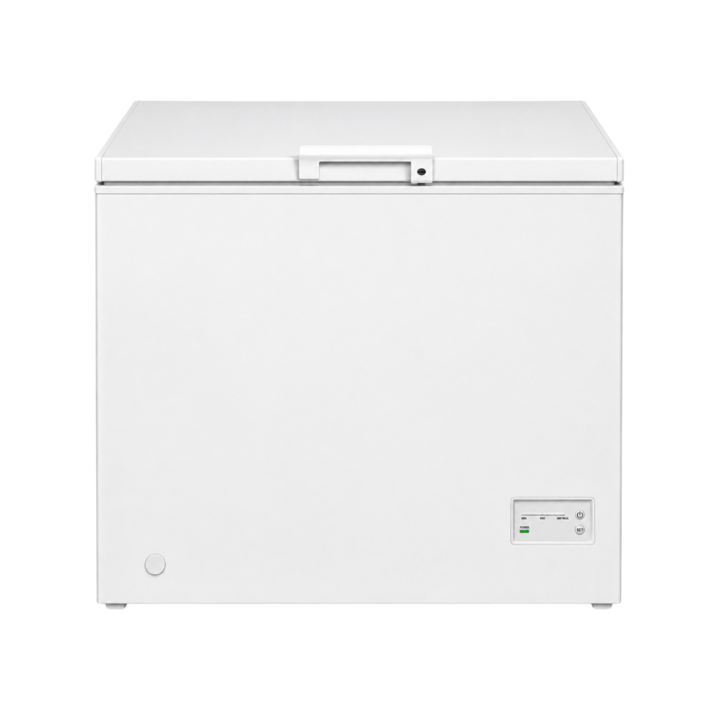 36 Inch Chest Freezer 7 Cu. Ft 7 cu. ft. Chest Freezer: Compact white chest freezer with generous storage capacity for frozen essentials, bulk groceries, meal prep, and long-term food storage.
Adjustable Temperature Control: Choose from Min, Normal, Max, or Off settings to suit everyday freezing needs. Use Max for rapid freezing when adding fresh food, then return to your preferred setting after 24 hours.

Rapid Freezing Max Setting: Select Max to quickly freeze newly added food, then return the control to your preferred setting after 24 hours.
Removable Storage Basket: Keeps smaller or frequently used items organized while leaving the main compartment open for larger packages.
Simple Manual Defrost: Interior drain plug and drain outlet help make seasonal defrosting, cleaning, and maintenance easier.
Power-On Indicator: A visible light confirms the freezer is connected to power for quick, at-a-glance reassurance.
Quiet Everyday Performance: Operates at 38 dB, making it suitable for kitchens, basements, garages, and utility spaces.