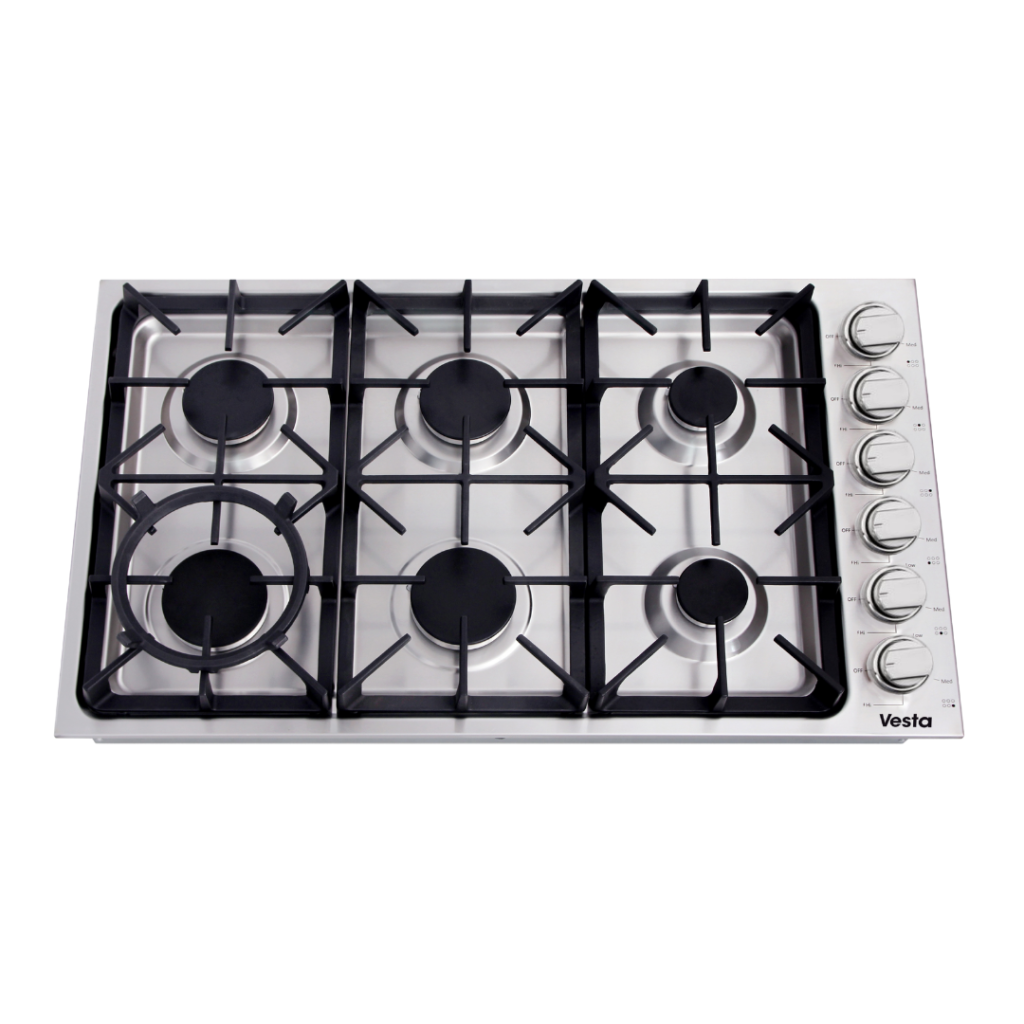 36 Inch Cooktop 5 Burners Burners:
Front-Left Burner: 18,000 BTU
Front-Center Burner: 18,000 BTU
Front-Right Burner: 6,000 BTU
Rear-Left Burner: 12,000 BTU
Rear-Center Burner: 12,000 BTU
Rear-Right Burner: 6,000 BTU