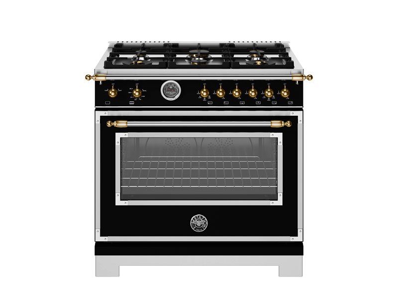 36 Inch Range  All Gas Range with Six brass burners and Cast Iron Electric Griddle. Manual Clean 5.9 Cu Ft Convection Oven. Two dual ring 19,000 BTU power-burners that boil water in under 6 minutes (best in class). Cooking zones: Power burners 2x 1300 BTU - 19000 BTU. Rapid burner 2500 BTU - 10400 BTU. Medium burner 2 x 1500 BTU - 5900 BTU. Simmer burner 750 BTU - 3500 BTU